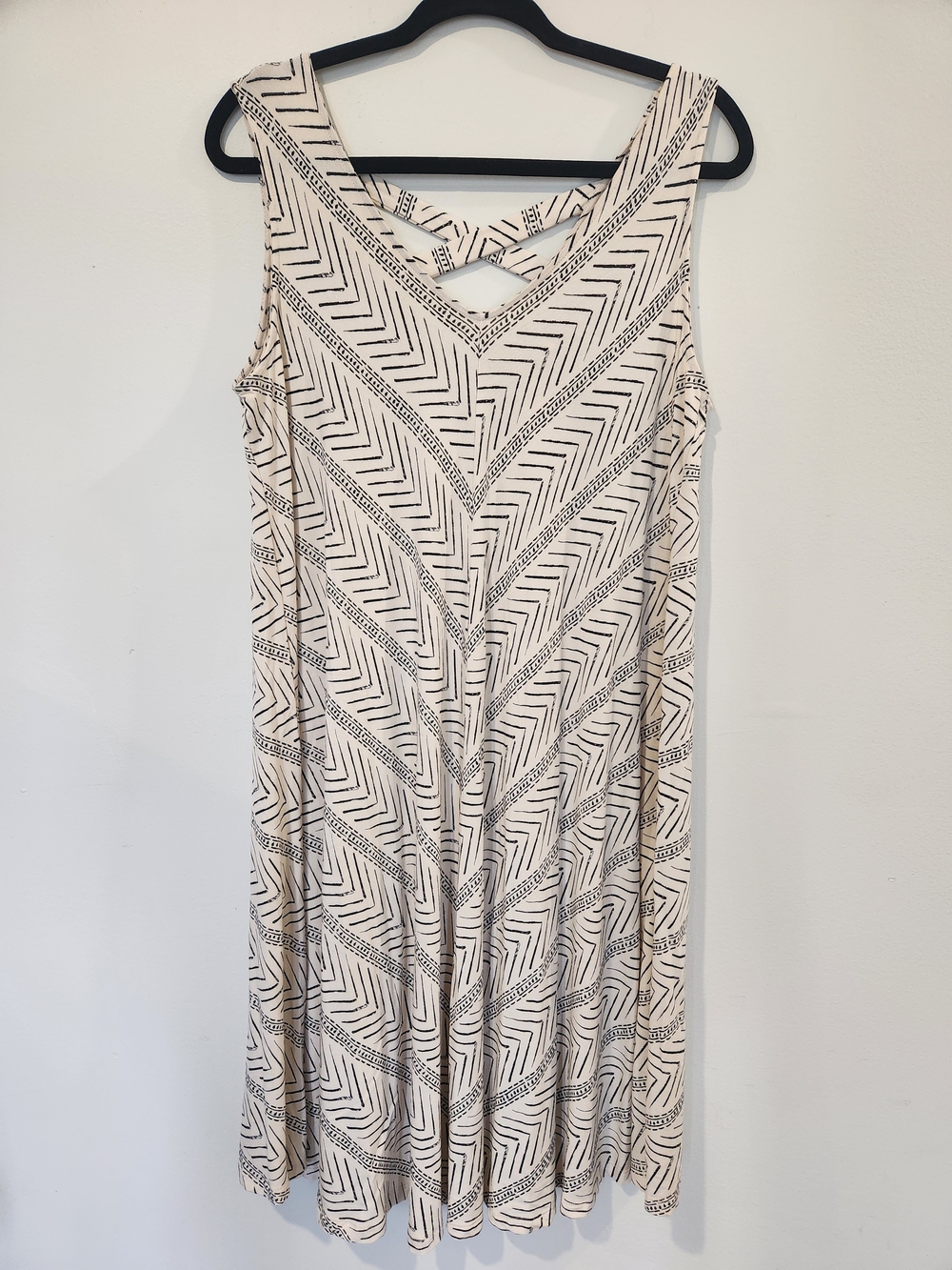 Style & Co. Cream Midi Dress with Black Geometric Chevron Print